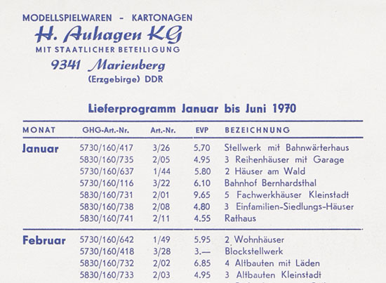 Auhagen Preisliste 1970
