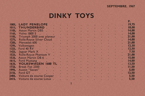 Dinky Toys Preisliste 1967