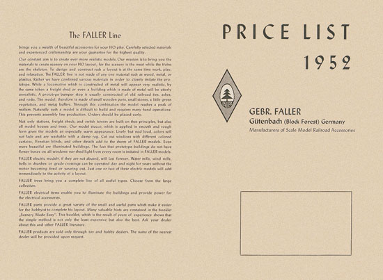 Faller Preisliste 1952