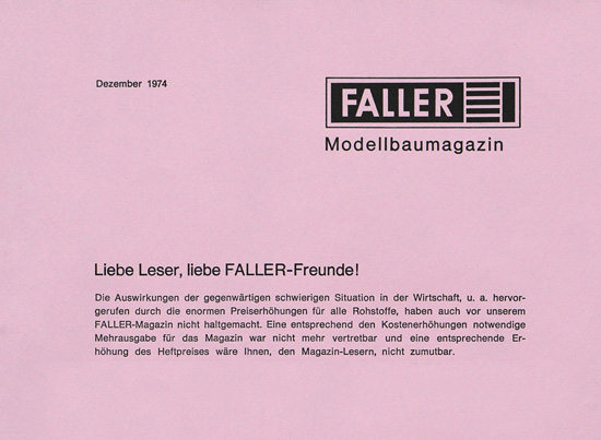 Beiblatt zur letzten Ausgabe des Faller-Magazins