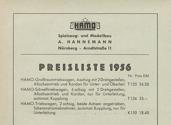 Hamo Preisliste 1956