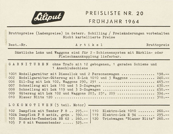 Liliput Preisliste Frühjahr 1964
