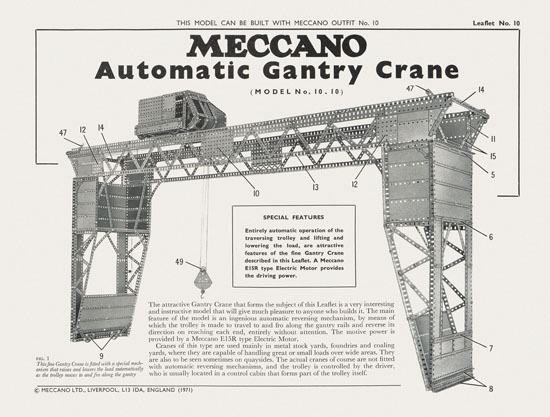 Meccano Leaflet No. 10 1971 Automatic Gantry Crane
