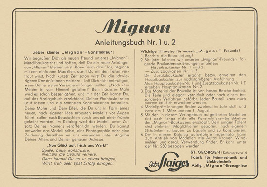 Gebr. Staiger Mignon Anleitungsbuch 1950