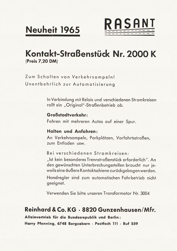 Rasant Neuheit Kontakt-Straßenstück 1965