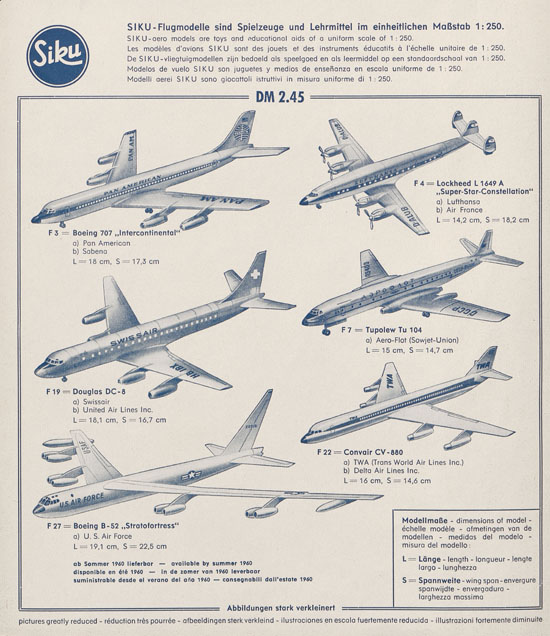 Siku Katalog 1960, Siku Flugmodelle 1960