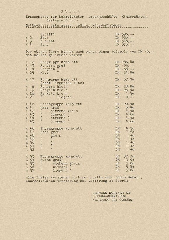 Steha Netto-Preisliste 1969
