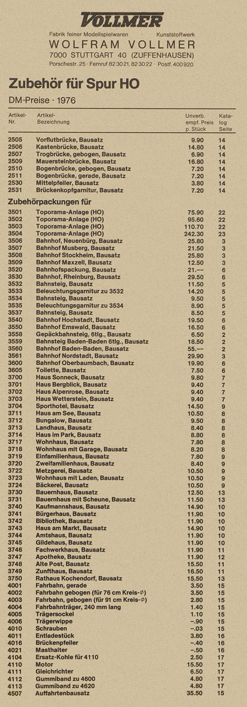 Vollmer Preisliste 1976