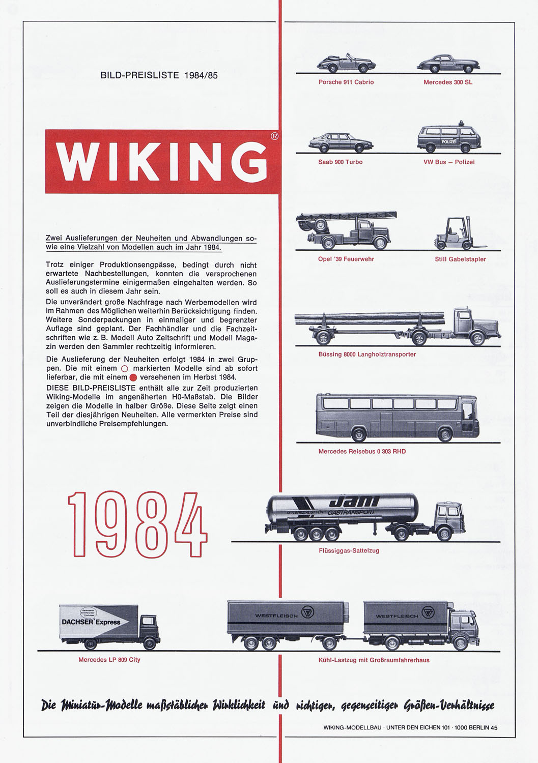 Wiking Bildpreisliste 1984-1985