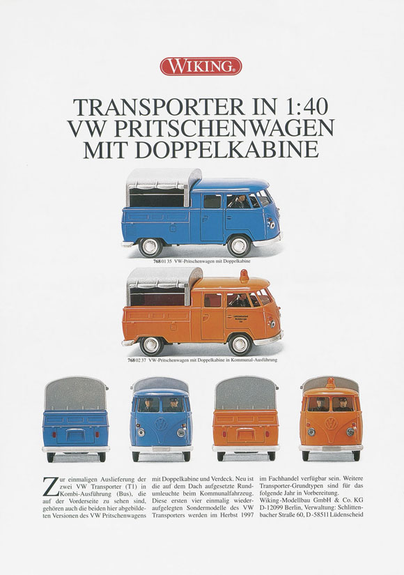 Wiking Produktblatt Transporter in 1:40 VW Pritschenwagen 1997