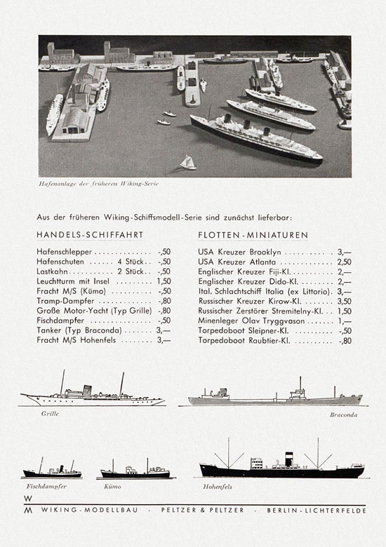 Wiking Bildpreisliste Schiffsmodelle 1960