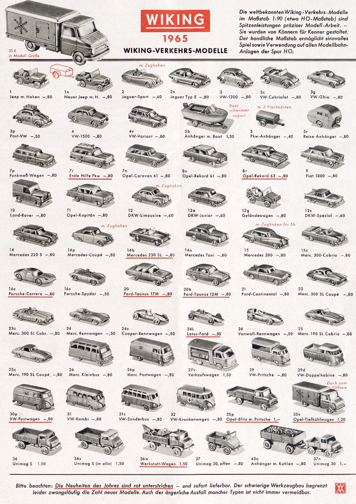 Wiking Katalog 1965, Wiking Modellbau Kataloge, Preisliste 1965, Bildpreisliste 1965, Verkehrsmodelle 1965
