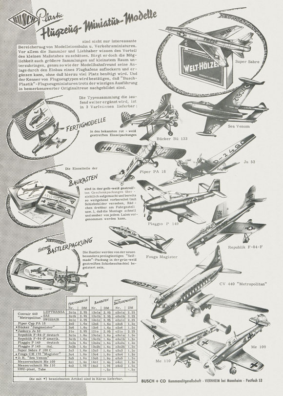 Busch Plastic Flugzeuge 1959