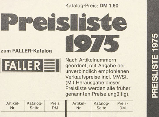 Faller Preisliste 1975-76