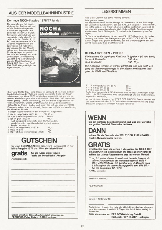 Welt der Modellbahn Nr. 1 Januar 1977