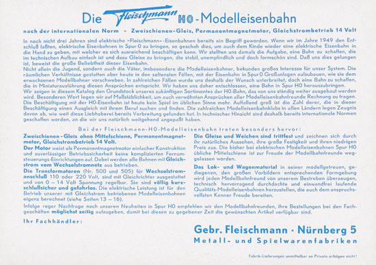 Fleischmann Katalog 1952 Spur H0