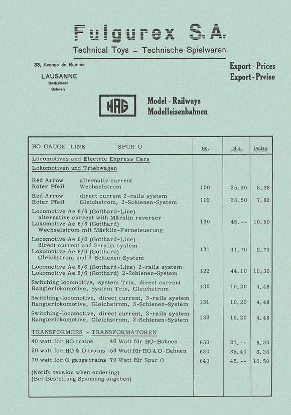 HAG Preisliste 1957