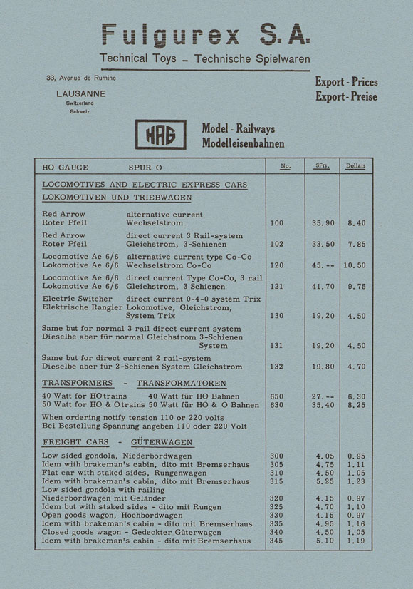 HAG Preisliste 1958