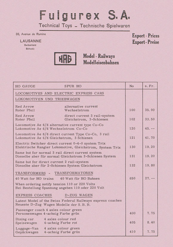 HAG Preisliste 1959