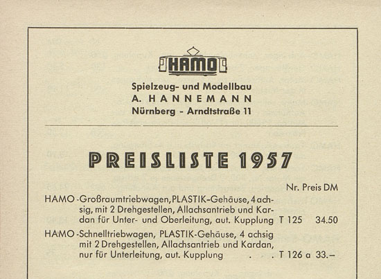 Hamo Preisliste 1957