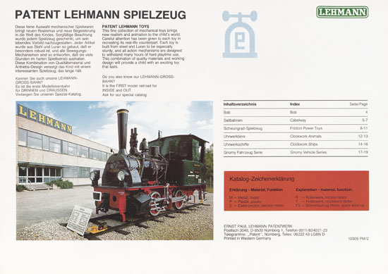 Patent Lehmann Spielzeug Katalog 1981