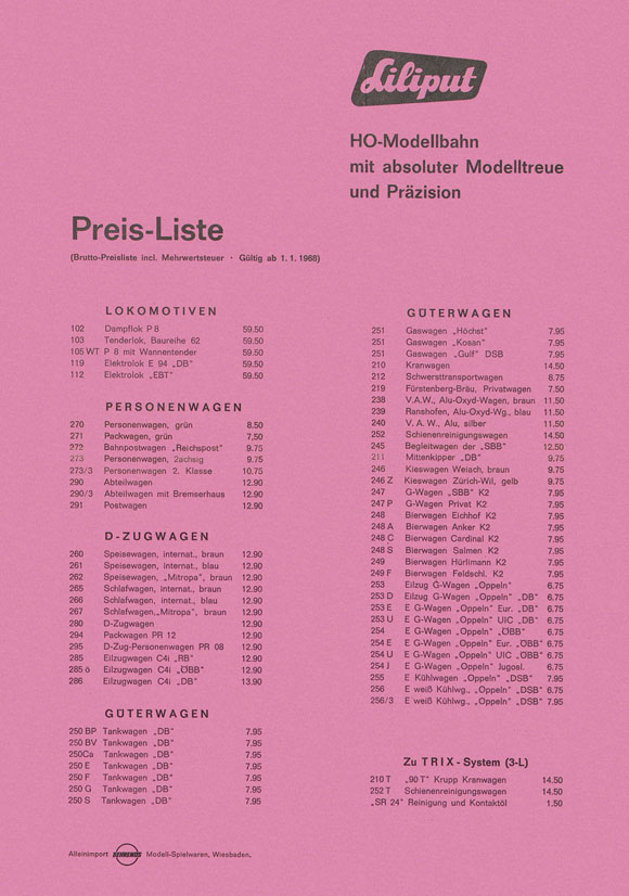 Liliput Preisliste 1968