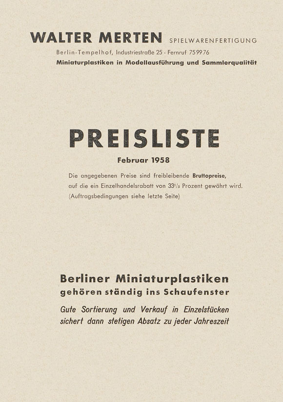 Walter Merten Preisliste Februar 1958