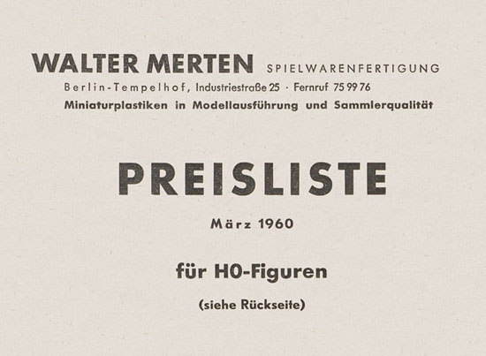 Preisliste Walter Merten H0-Figuren 1960