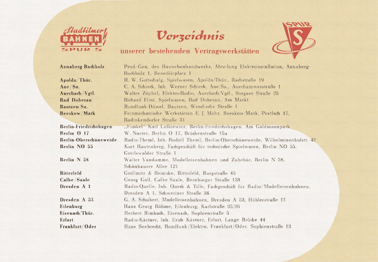 Stadtilmer Bahnen Spur S Katalog 1959