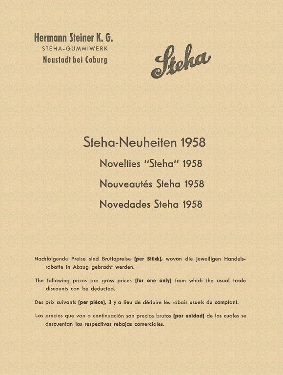 Steha Neuheiten Preisliste 1958