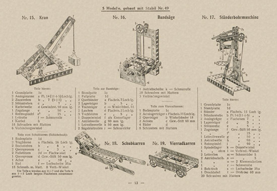 Walther Metall-Baukasten Stabil Katalog 1924