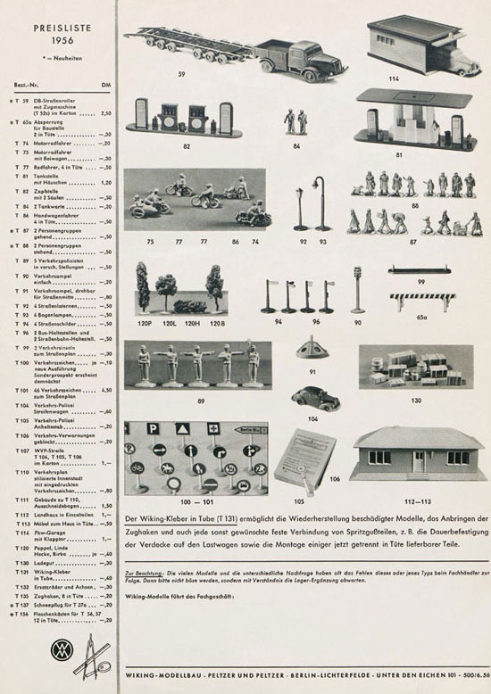 Wiking Katalog 1956, Wiking Modellbau Kataloge, Preisliste 1956, Bildpreisliste 1956, Verkehrsmodelle 1956
