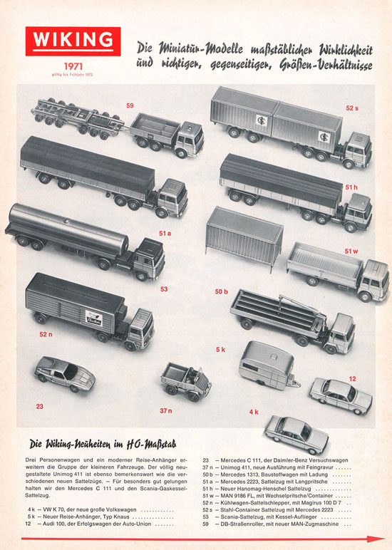 Wiking Katalog 1971, Wiking Modellbau Kataloge, Preisliste 1971, Bildpreisliste 1971, Verkehrsmodelle 1971