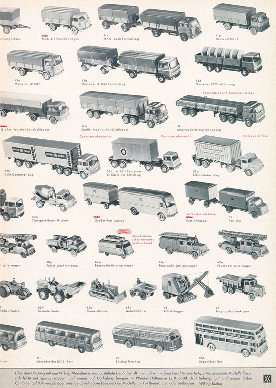 Wiking Katalog 1971, Wiking Modellbau Kataloge, Preisliste 1971, Bildpreisliste 1971, Verkehrsmodelle 1971