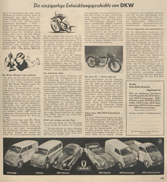 Artikel DKW Entstehungsgeschichte Quick Heft 22 1950
