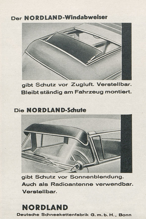 Werbeanzeige Nordland Windabweiser und Schute 1962