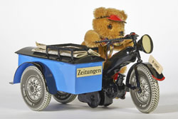 Tucher & Walther T 323 Zeitungs-Motorrad mit Beiwagen und Teddy